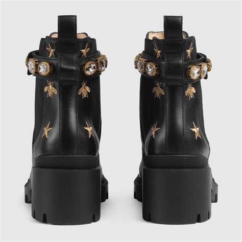 embroidered leather ankle boot with belt gucci fake|gucci embellished leather ankle boots.